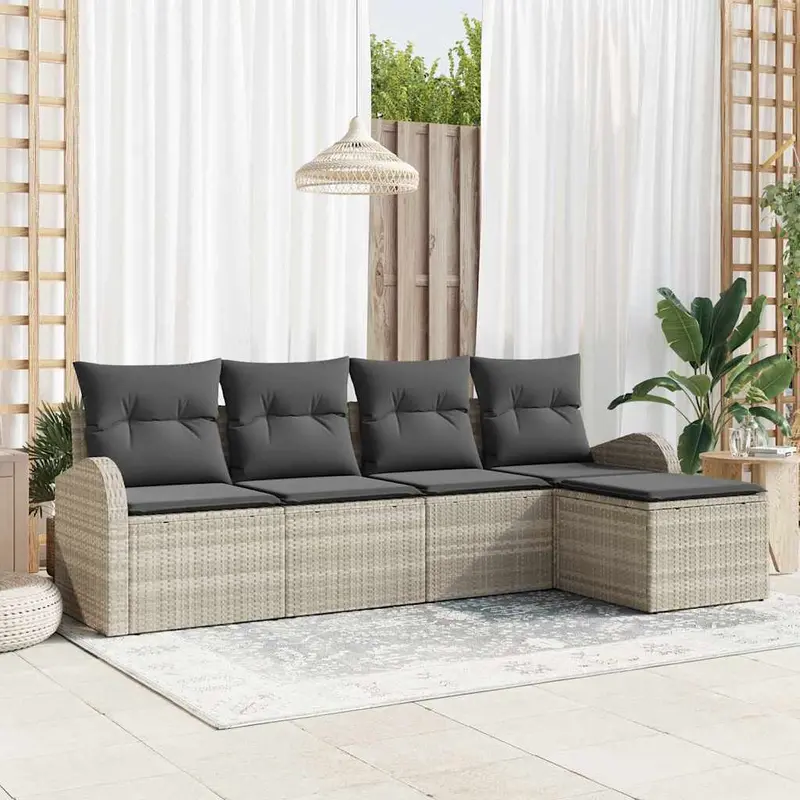 Conjunto de sofá de jardín 5 pcs Gris claro ratán sintético
