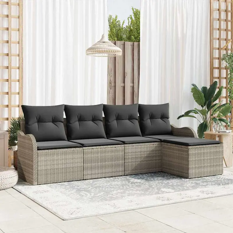 Conjunto de sofá de jardín 5 pcs Gris claro ratán sintético