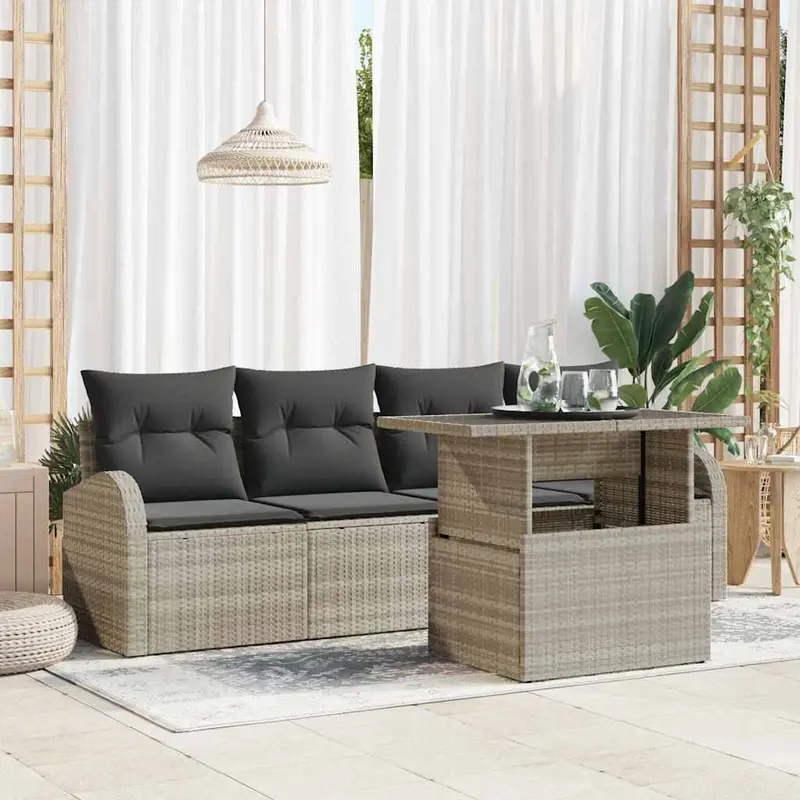 Conjunto de sofá de jardín 5 pcs Gris Claro Rattan de Poliéster