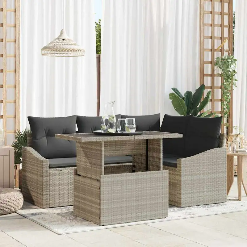 Conjunto de sofá de jardín 5 pcs Gris Claro y Gris Oscuro