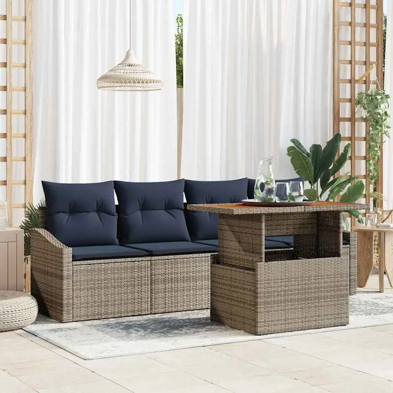 Conjunto de sofá de jardín 5 pcs Gris Poliratán