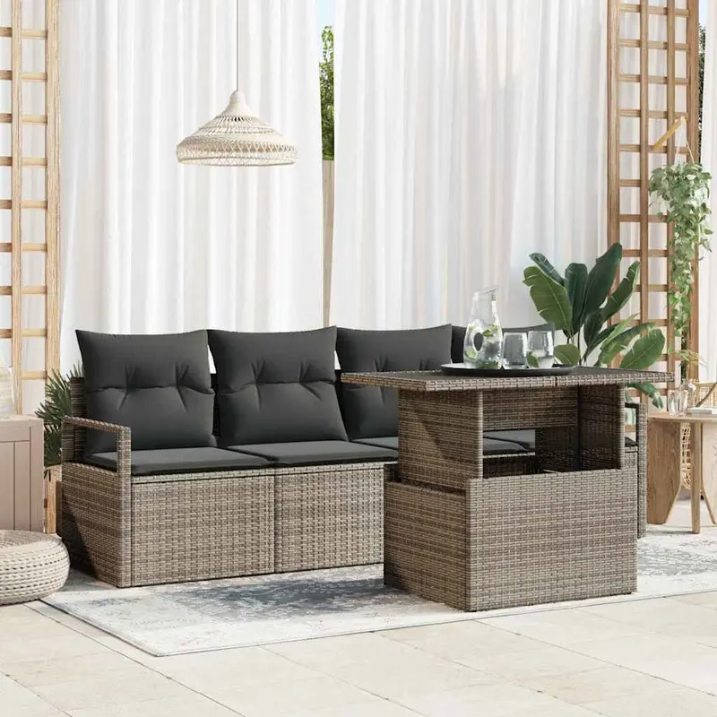Conjunto de sofá de jardín 5 pcs Gris ratán sintético