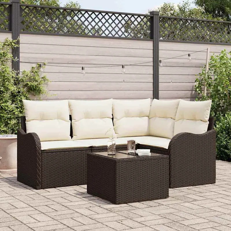 Conjunto de sofá de jardín 5 pcs Gris ratán sintético