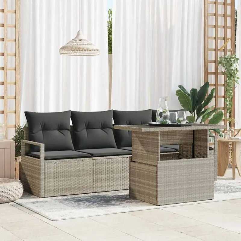 Conjunto de sofá de jardín 5 pcs Luz ratán sintético