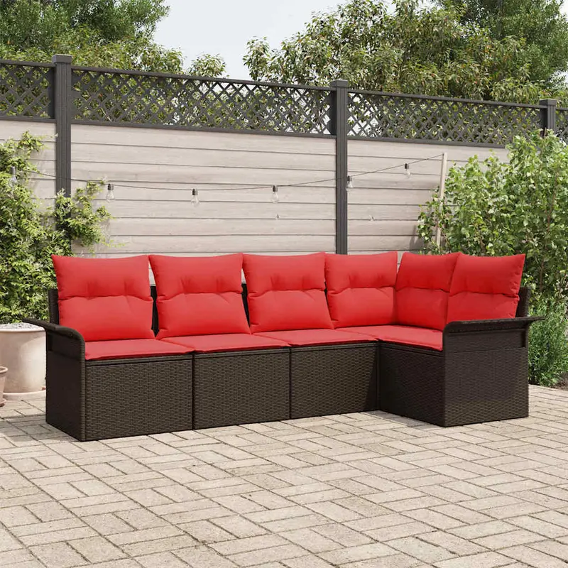 Conjunto de sofá de jardín 5 pcs Marrón ratán sintético