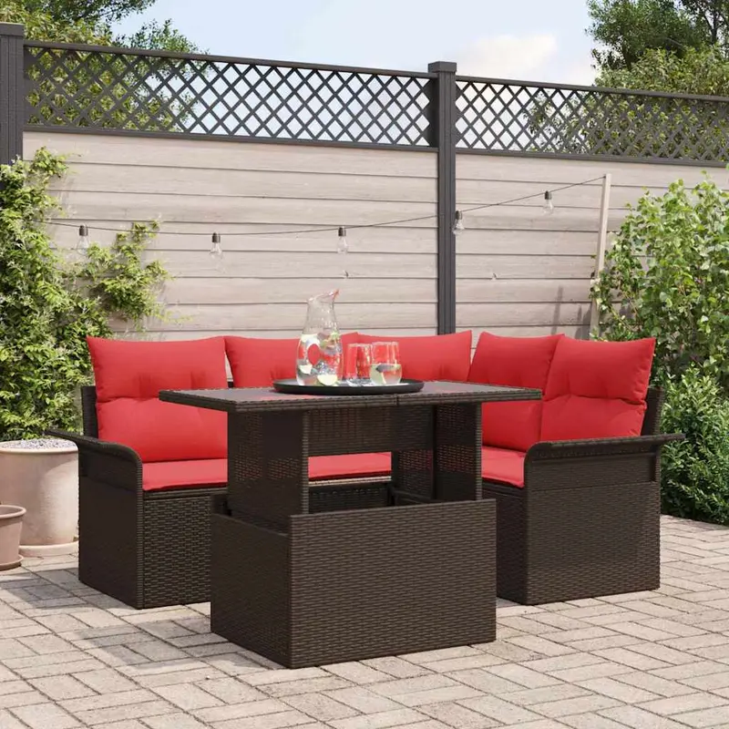 Conjunto de sofá de jardín 5 pcs Marrón ratán sintético
