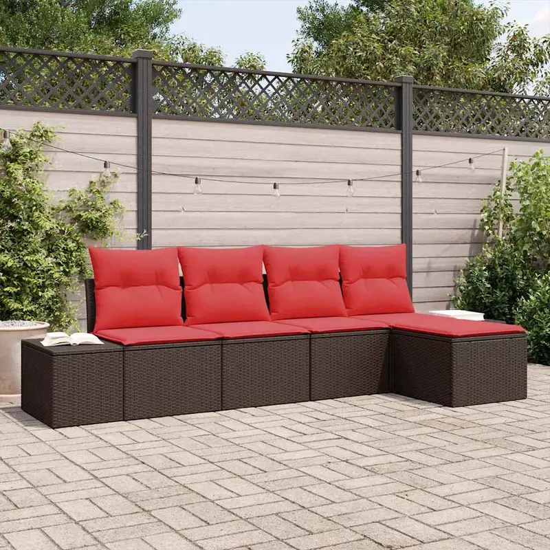 Conjunto de sofá de jardín 5 pcs Marrón ratán sintético