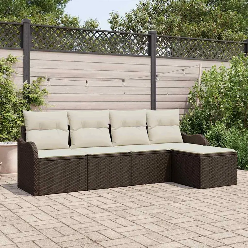 Conjunto de sofá de jardín 5 pcs Marrón ratán sintético