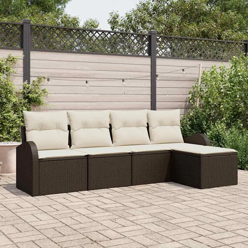 Conjunto de sofá de jardín 5 pcs Marrón ratán sintético