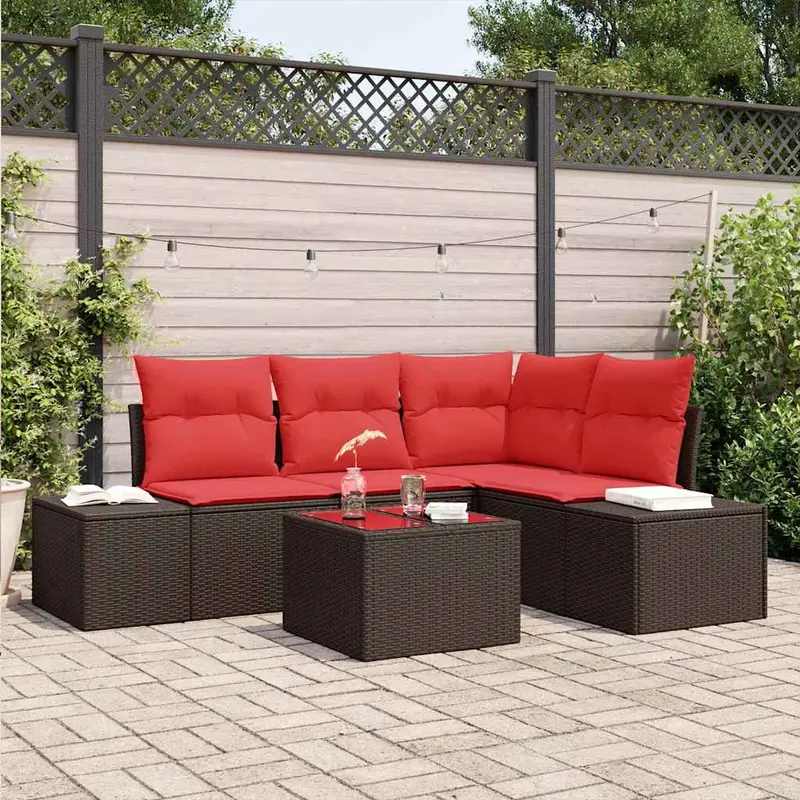 Conjunto de sofá de jardín 5 pcs Marrón ratán sintético