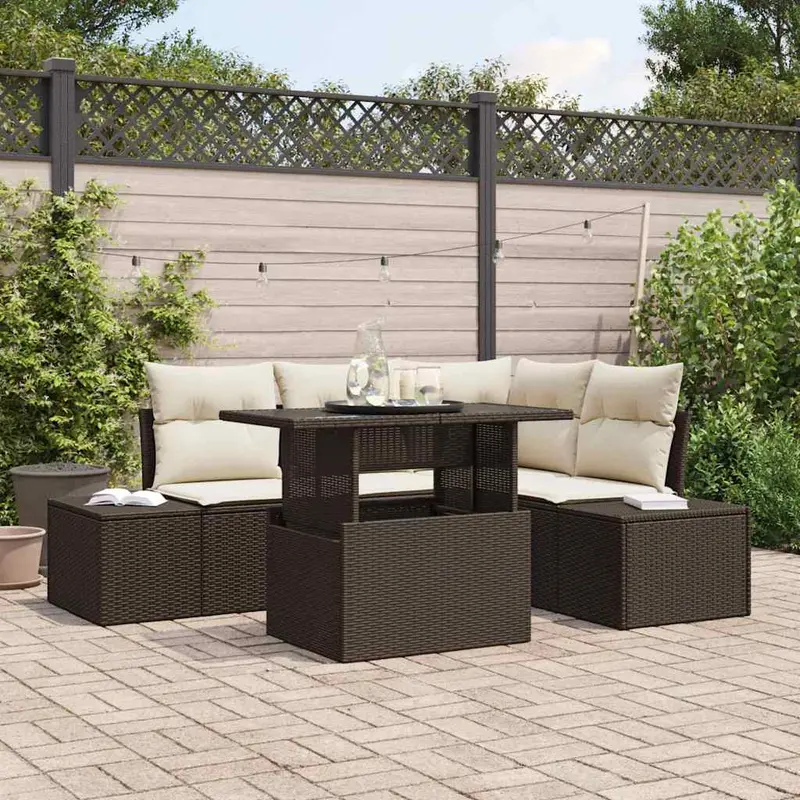Conjunto de sofá de jardín 5 pcs Marrón ratán sintético
