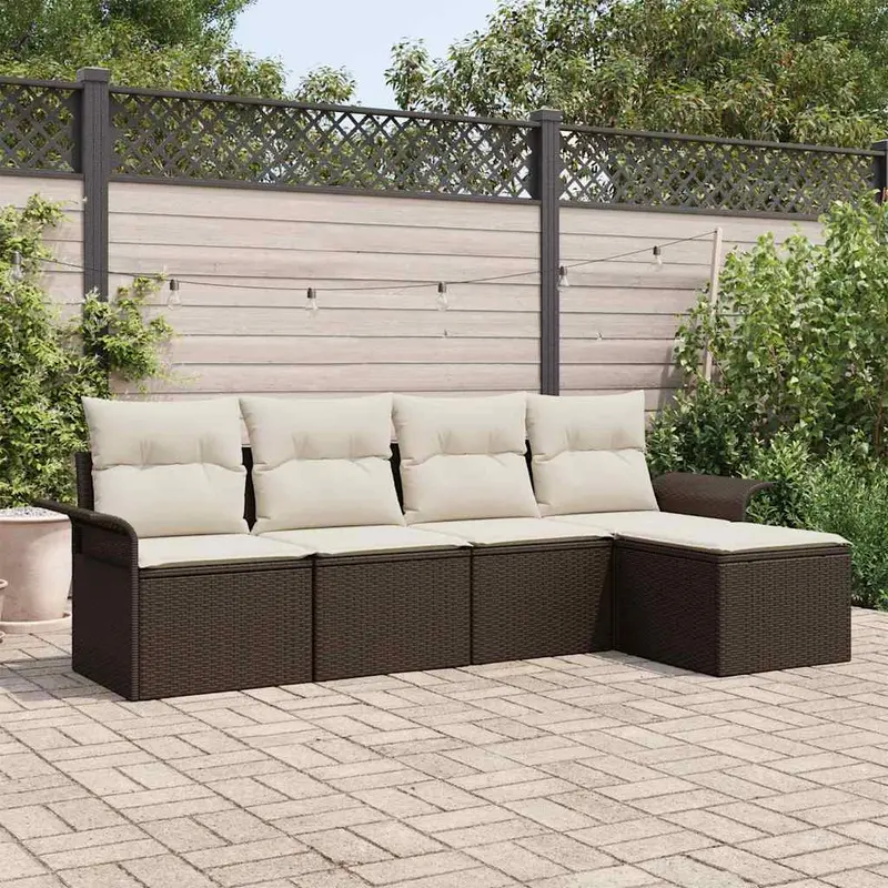 Conjunto de sofá de jardín 5 pcs Marrón ratán sintético