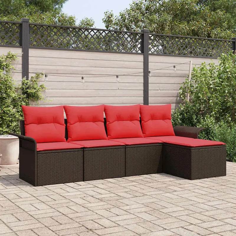 Conjunto de sofá de jardín 5 pcs Marrón ratán sintético