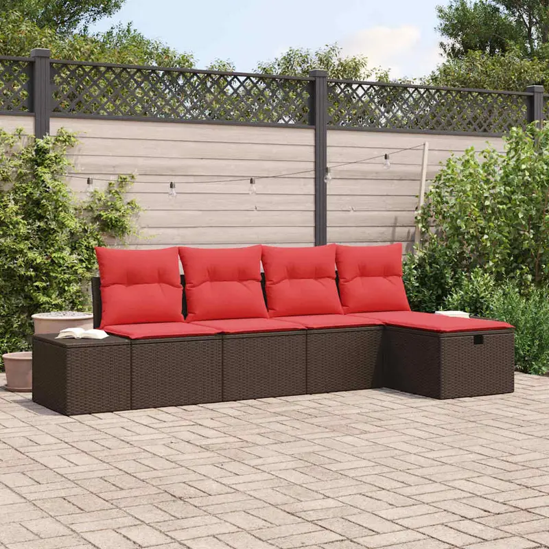 Conjunto de sofá de jardín 5 pcs Marrón ratán sintético