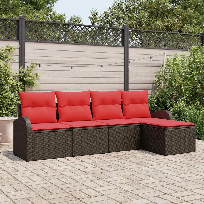 Conjunto de sofá de jardín 5 pcs Marrón ratán sintético