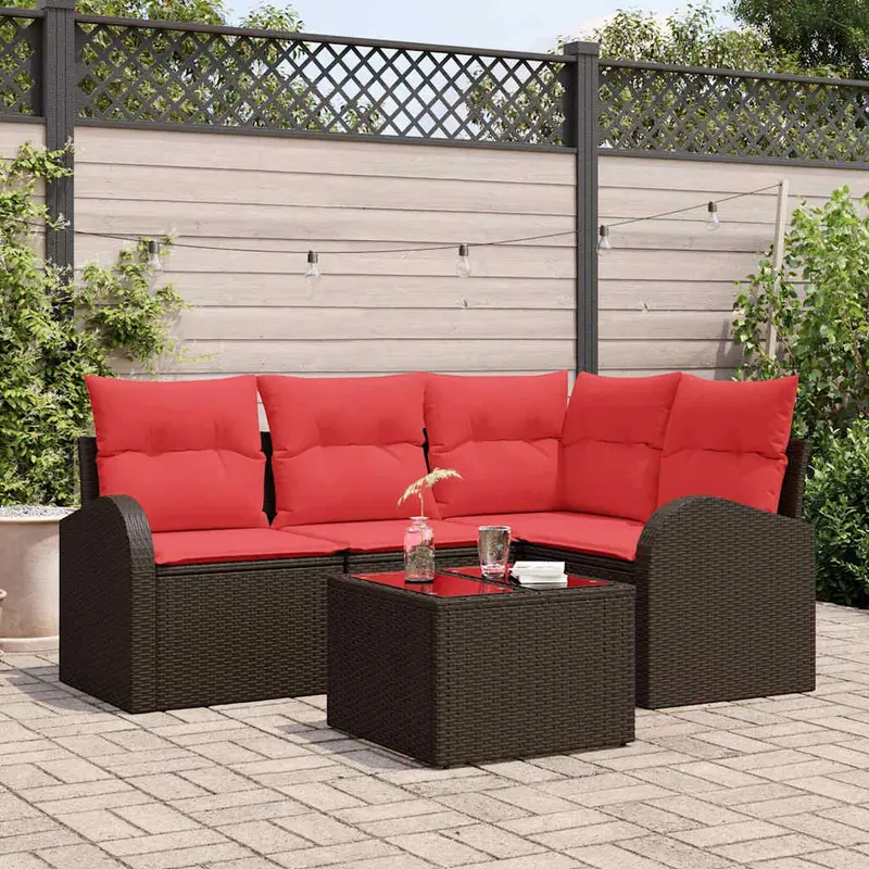 Conjunto de sofá de jardín 5 pcs Marrón ratán sintético