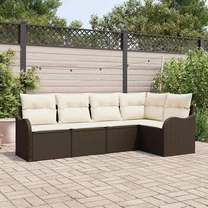 Conjunto de sofá de jardín 5 pcs Marrón ratán sintético