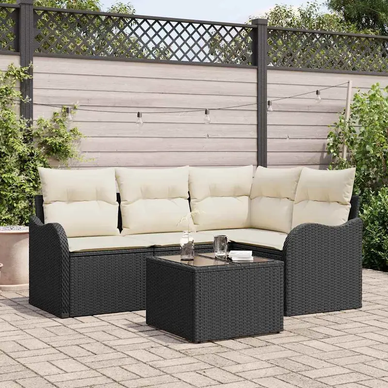 Conjunto de sofá de jardín 5 pcs Marrón ratán sintético