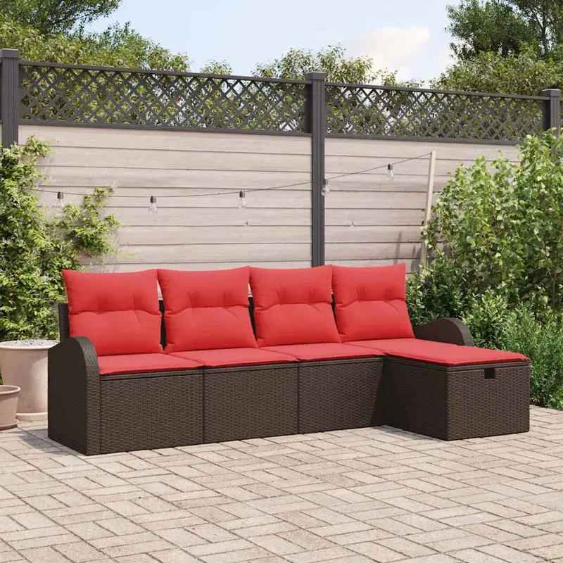 Conjunto de sofá de jardín 5 pcs Marrón ratán sintético