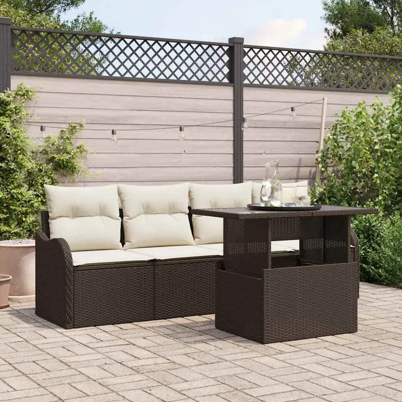 Conjunto de sofá de jardín 5 pcs Marrón Rattan de Poliéster