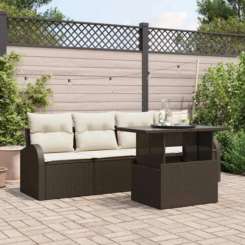 Conjunto de sofá de jardín 5 pcs Marrón Rattan de Poliéster