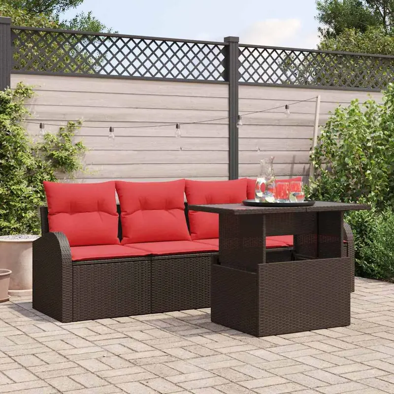 Conjunto de sofá de jardín 5 pcs Marrón Rattan de Poliéster
