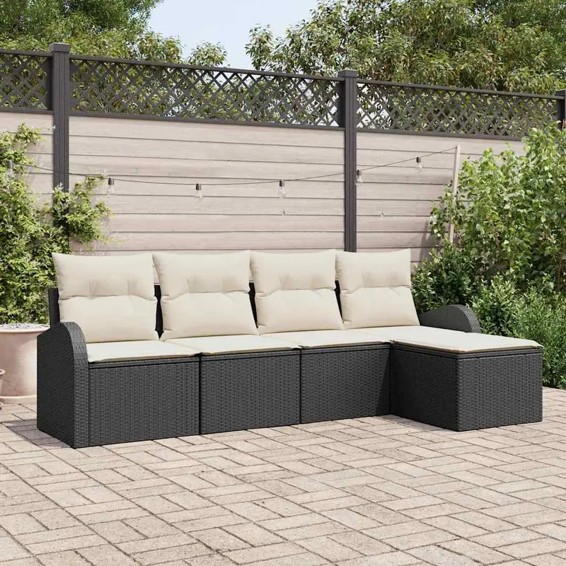 Conjunto de sofá de jardín 5 pcs Negro ratán sintético