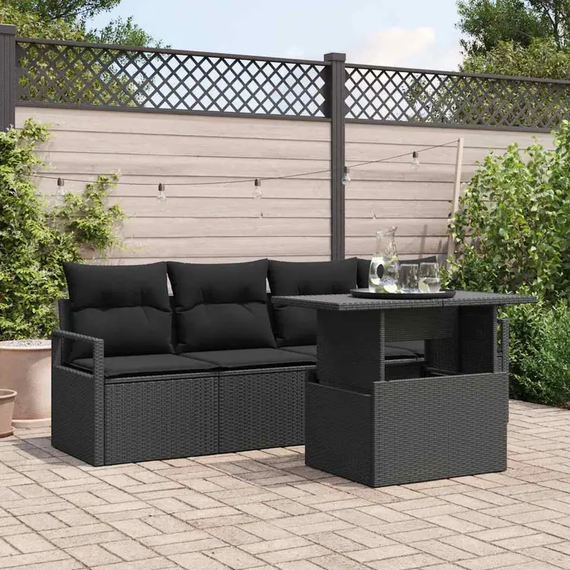 Conjunto de sofá de jardín 5 pcs Negro ratán sintético