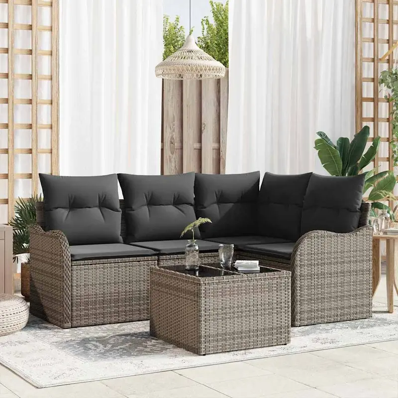 Conjunto de sofá de jardín 5 pcs Negro ratán sintético