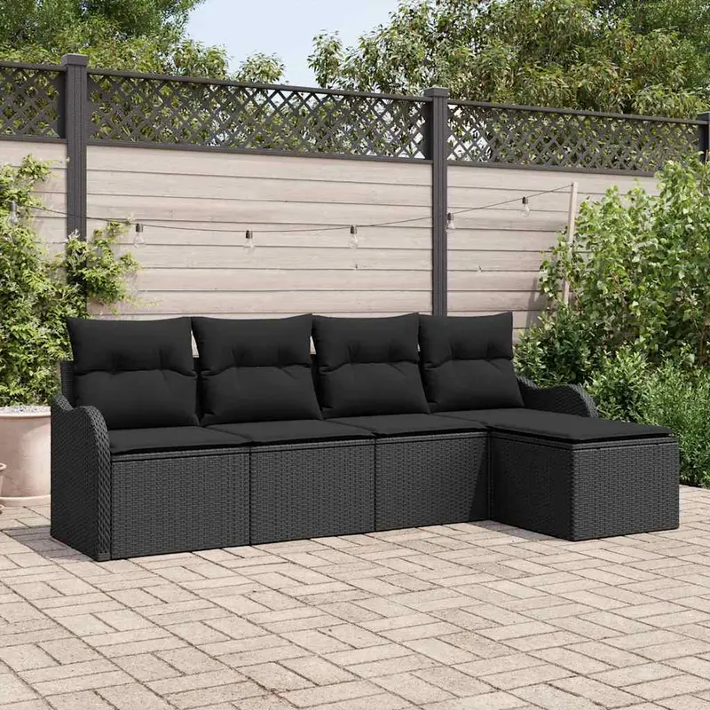 Conjunto de sofá de jardín 5 pcs Negro ratán sintético