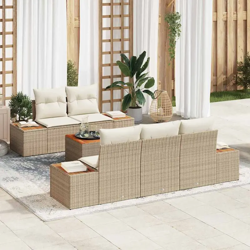 Conjunto de sofá de jardín 6 pcs Beige Poliratán