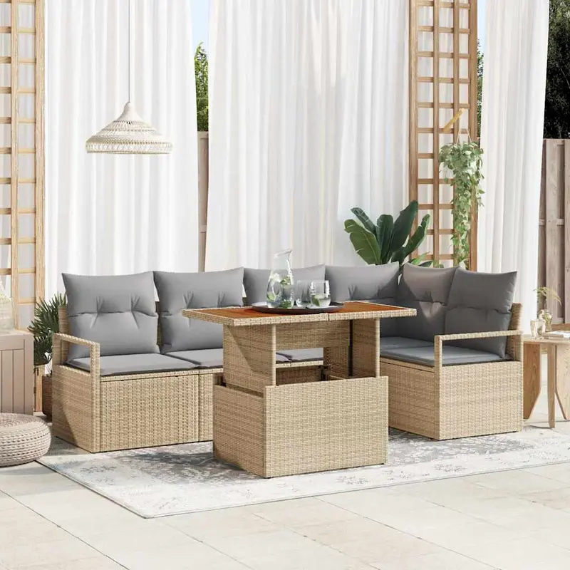 Conjunto de sofá de jardín 6 pcs Beige Poliratán