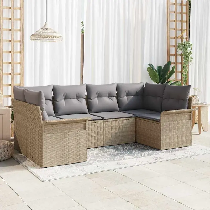 Conjunto de sofá de jardín 6 pcs Beige Poliratán