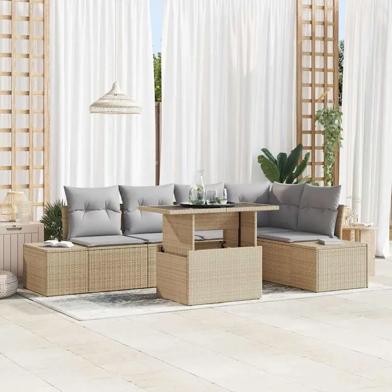 Conjunto de sofá de jardín 6 pcs Beige Poliratán
