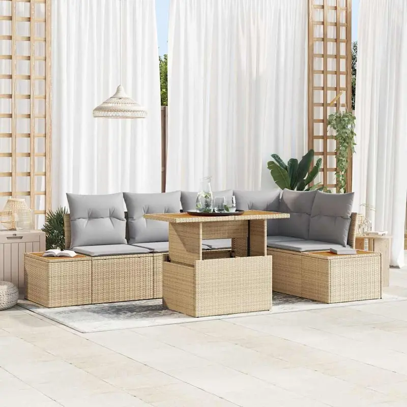 Conjunto de sofá de jardín 6 pcs Beige Poliratán