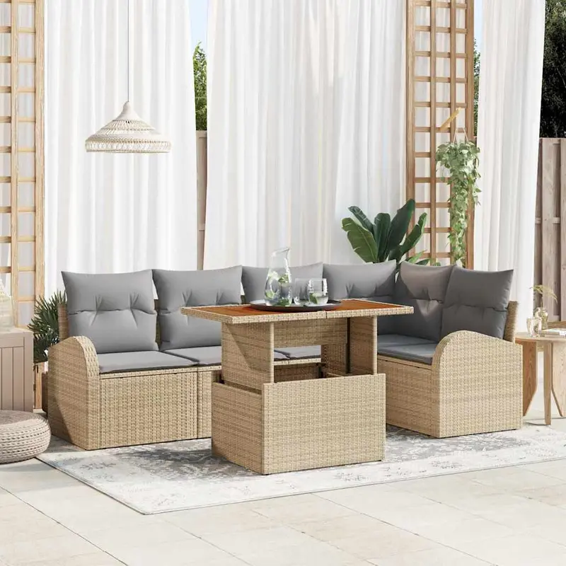 Conjunto de sofá de jardín 6 pcs Beige Poliratán