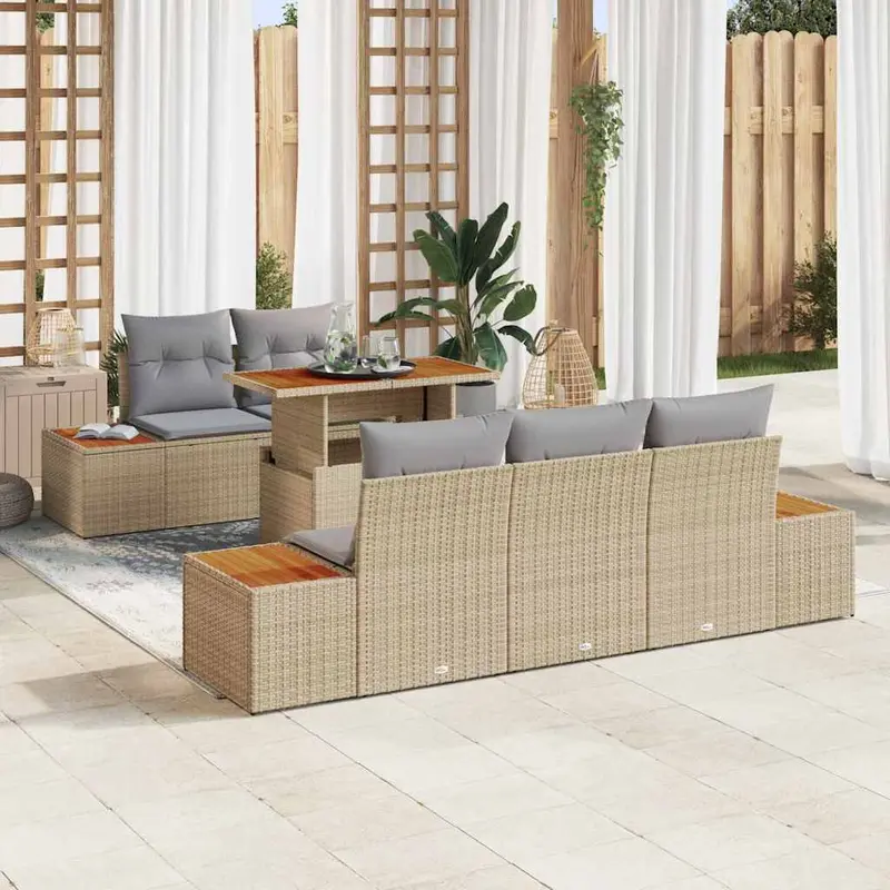 Conjunto de sofá de jardín 6 pcs Beige Poliratán