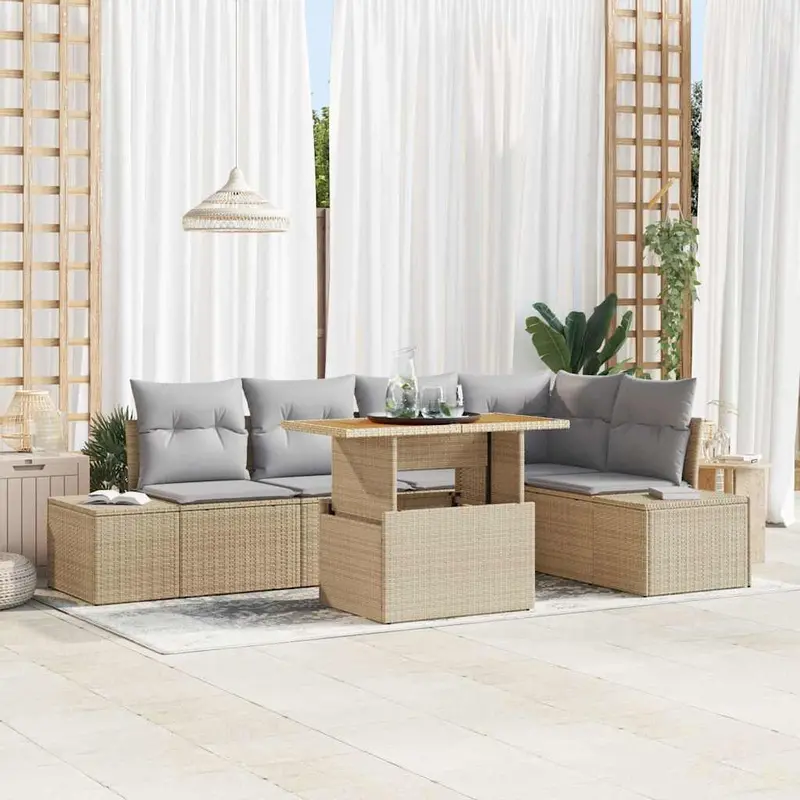 Conjunto de sofá de jardín 6 pcs Beige Poliratán