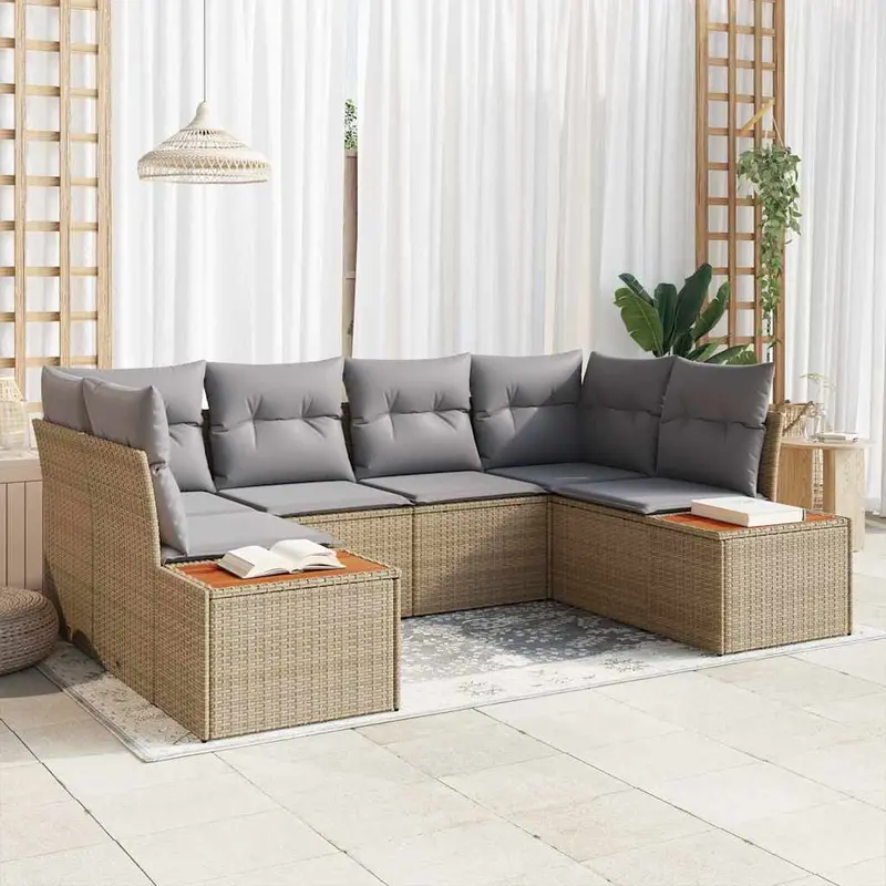Conjunto de sofá de jardín 6 pcs Beige ratán sintético