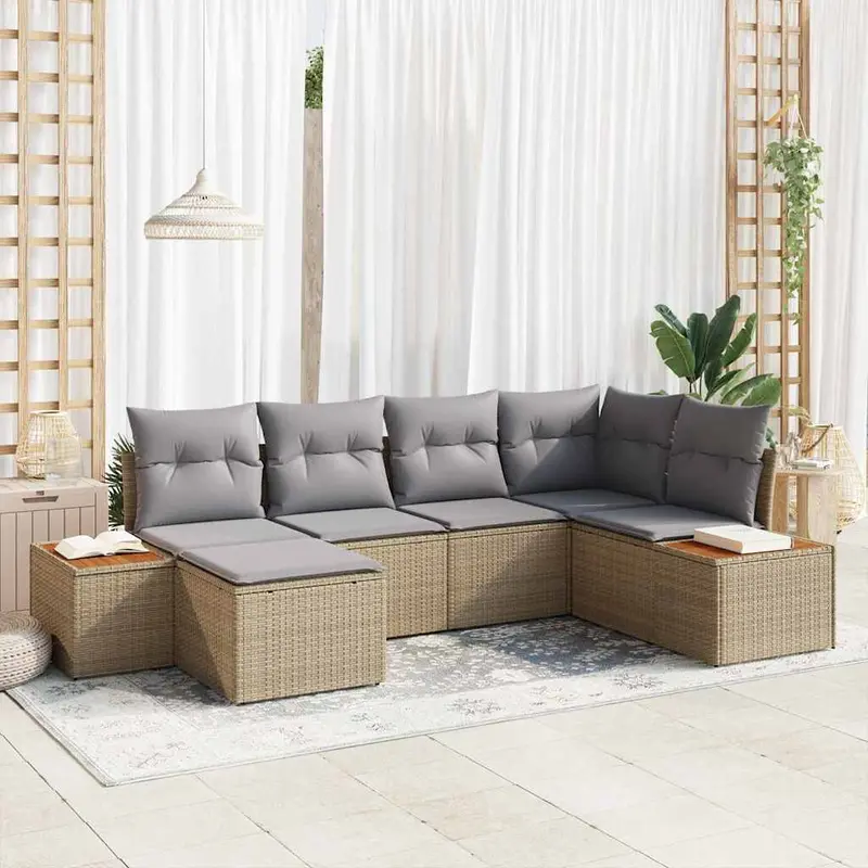 Conjunto de sofá de jardín 6 pcs Beige ratán sintético