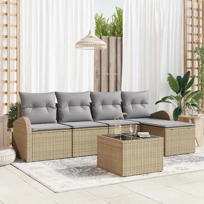 Conjunto de sofá de jardín 6 pcs Beige ratán sintético