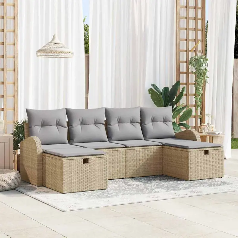Conjunto de sofá de jardín 6 pcs Beige ratán sintético