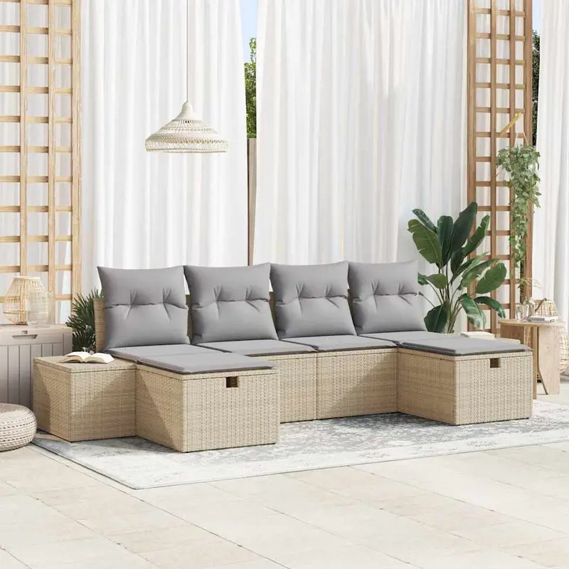 Conjunto de sofá de jardín 6 pcs Beige ratán sintético