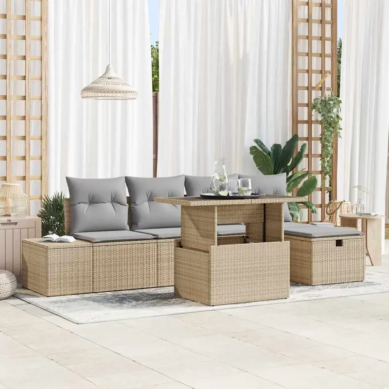 Conjunto de sofá de jardín 6 pcs Beige ratán sintético