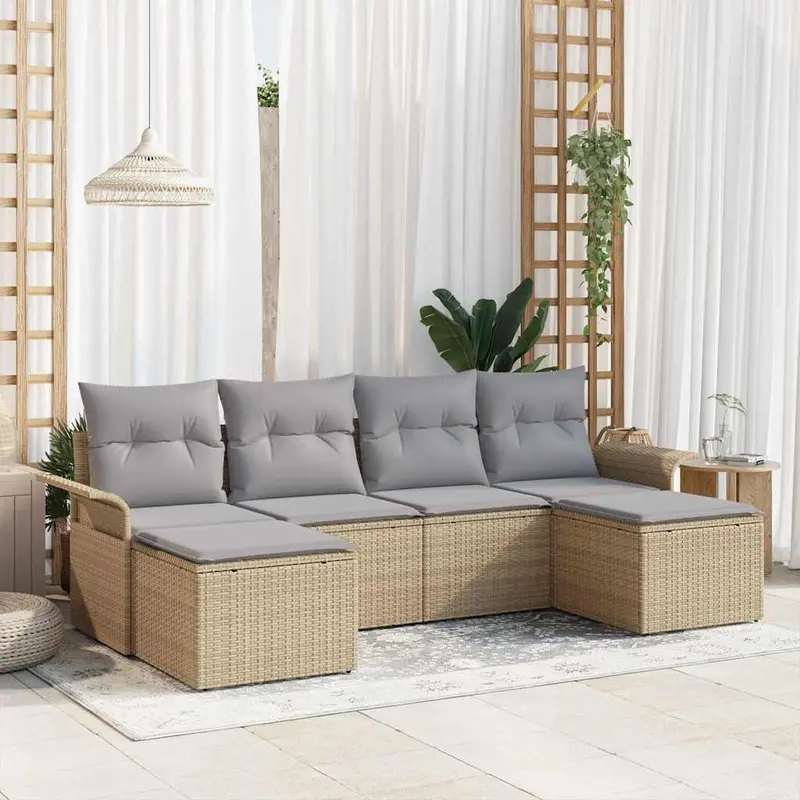 Conjunto de sofá de jardín 6 pcs Beige ratán sintético