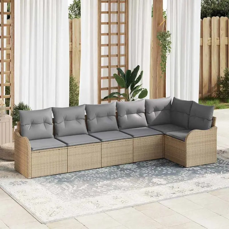 Conjunto de sofá de jardín 6 pcs Beige ratán sintético