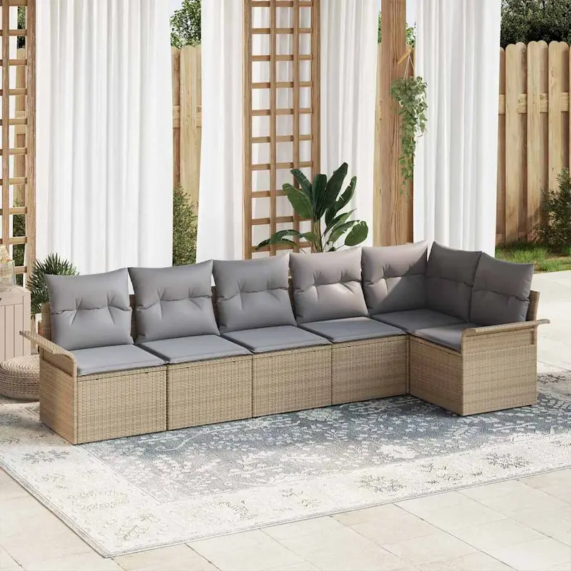 Conjunto de sofá de jardín 6 pcs Beige ratán sintético