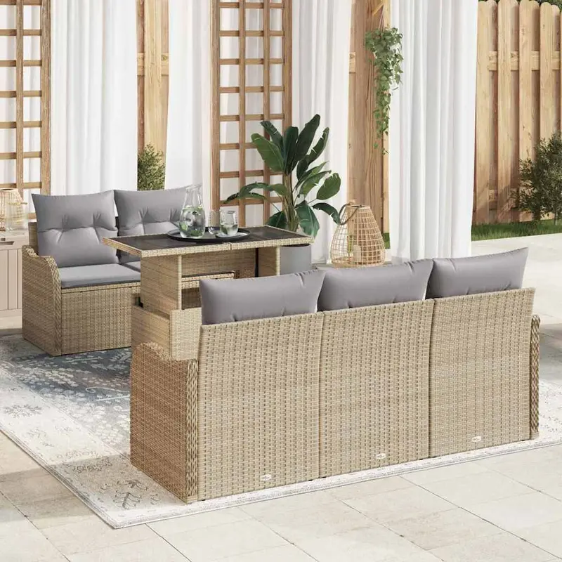 Conjunto de sofá de jardín 6 pcs Beige ratán sintético