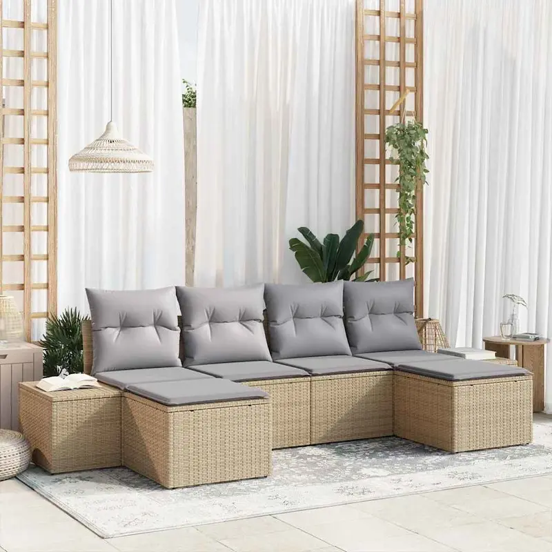 Conjunto de sofá de jardín 6 pcs Beige ratán sintético