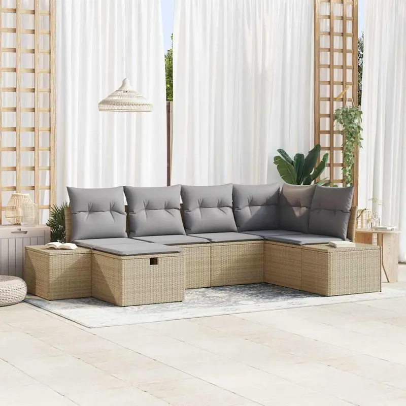 Conjunto de sofá de jardín 6 pcs Beige ratán sintético